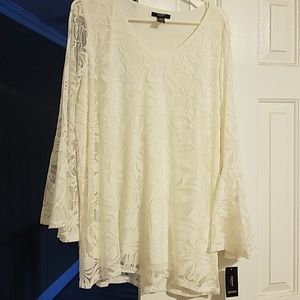 V Neck Lace Alfani Blouse with Bell Sleeves